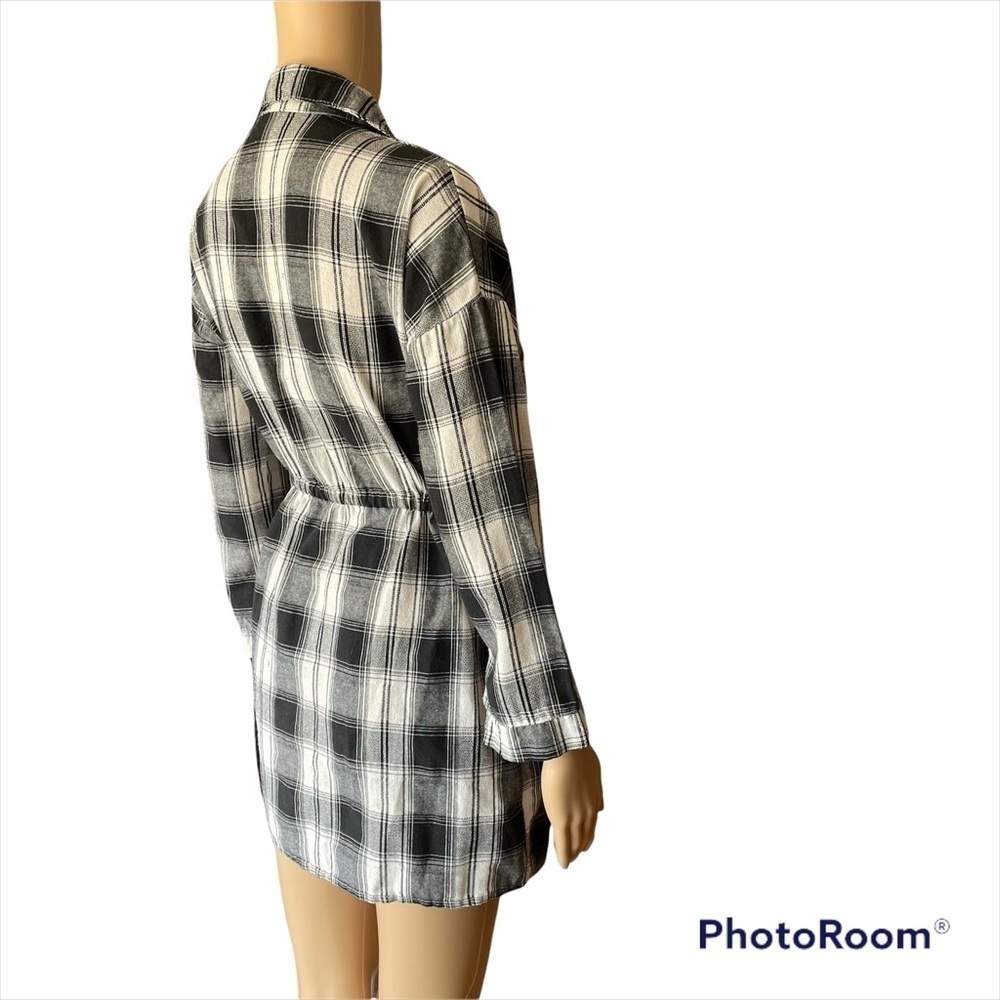 SHIRT DRESS BLACK & WHITE PLAID LONG SLEEVE Size M - Picture 4 of 5
